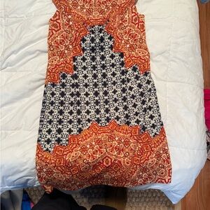 London Times Red and Blue Geometric Midi Dress